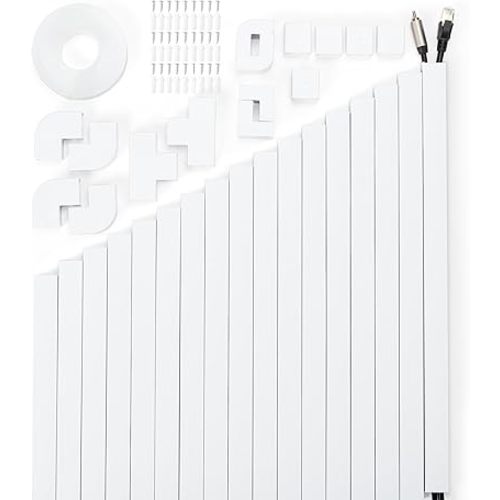 306in Cord Hider Kit, Cord Covers for Wires on Wall, Paintable Wire Cover for Cords, Cable Hider for Wall Mounted TV, White Cord Concealer, Cable Raceway Wire Management, 18xL17in x W0.95in x H0.55in