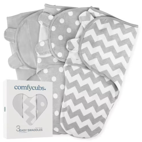 Swaddle Blankets for Baby Girl & Boy 3 Pack Sleep Sack Velcro by Comfy Cubs - Small, Grey