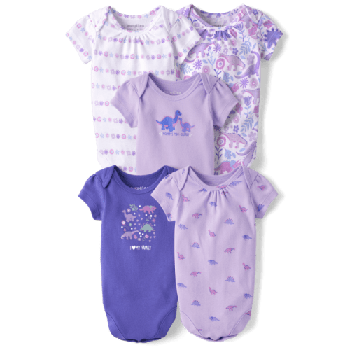 Baby Girls Dino Bodysuit 5-Pack - Purple