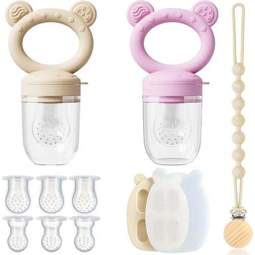 4-Pack Anti-Drop Baby Fruit Feeder Kit with Mini Freezer Tray for Teething