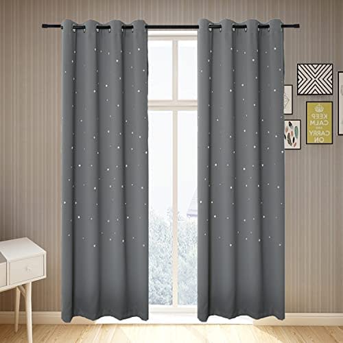 Anjee Cutout Stars Curtains Twinkle Star Light Blocking Blackout Window Curtains 2 Panels Drapes for Kids Bedroom Nursery 2 Panels 52 x 84 Inches, Grey