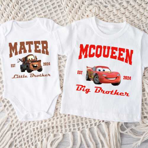 McQueen and Mater Brother Shirts, Disneyland Kids Matching Shirts, Birth Announcement, Baby Shower Gift, Big Brother Tshirt, Little Bro Tee