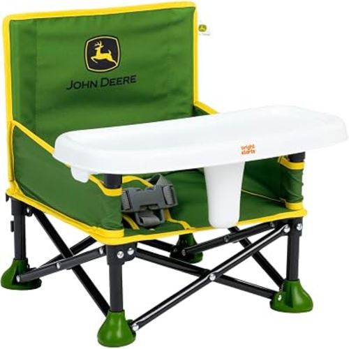 Bright Starts John Deere Pop 'N Sit Portable Booster Chair, Floor Seat, Indoor/Outdoor Use, Compact Fold, Green and Yellow, 6 Mos - 3 Yrs
