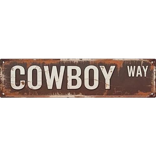 Vintage Style Cowboy Way Decor Signs 4x16 in Rustic Wall Hanging Plaque for Home Street Shop Garage Bar Farm Garden Multipurpose Metal Sign for Indoor/Outdoor
