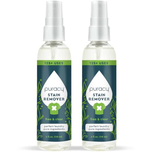 Puracy Stain Remover, Natural Travel and Laundry Stain Cleaner for Clothes, Baby Essentials, Kids Stains, Oil and Fabric Spot Cleaner, Unscented (Stain Remover Spray, 4 fl oz, 2 Pack)