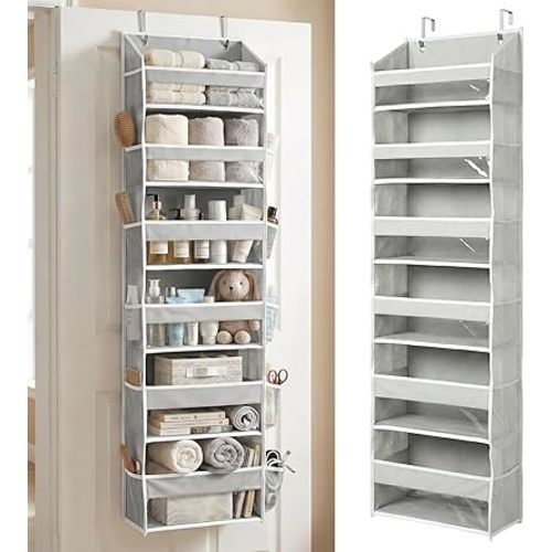 HOMELUX THEORY UPGRADED 6 Tiers Over The Door Organizer Hanging - 100D EXTRA THICK & 50lbs HUGE CAPACITY, 12 Side Mesh Pockets Over The Door Shoe Organizer, Hanging Closet Organizer (Light Gray, 1pc)