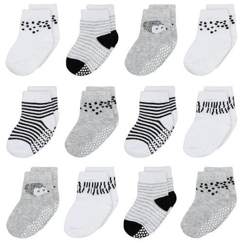 Mother's Choice Organic Cotton Baby Socks 6-12 Months - 12 pairs Unisex, Infant White Socks With Grips, Soft Girls & Boy Sock, Cozy, Play & Gap Baby Slipper Sock Girl Sock For Babies Registry