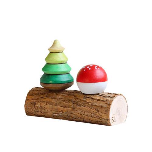 Tree and Mushroom Wooden Top Set