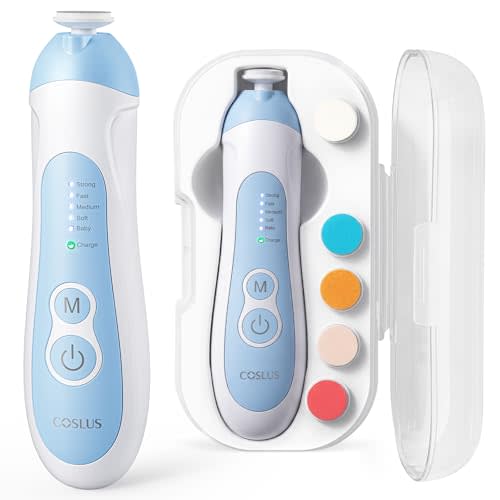COSLUS C52 Rechargeable Baby Nail File: Cordless Baby Nail Trimmer Electric, Baby Nail Clipper with 5 Speeds & 6 Grinding Heads for Baby Kid, CPC Certified & Quiet Design - Safe for Sleep Trim, Blue