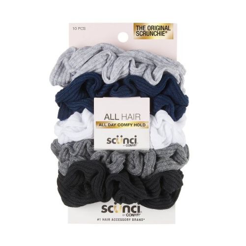 scünci No Damage Thermal Scrunchies - Gray/Blue/White/Charcoal/Black - All Hair - 10pcs