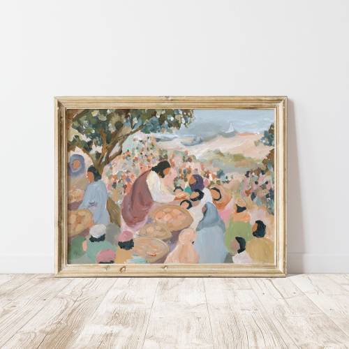 Modern Christian Art of Jesus Feeding the 5,000 | Contemporary Religious Wall Art | Faith-Based Home Decor