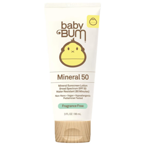 Mineral Baby Bum SPF 50 Sunscreen Lotion UVA/UVB Face and Body Protection for Sensitive Skin - Fragrance Free