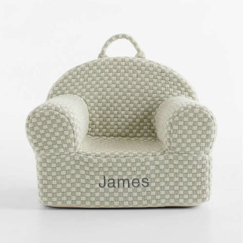 Personalized Large Verte Green Checkered Matelass Kids Lounge Nod Chair