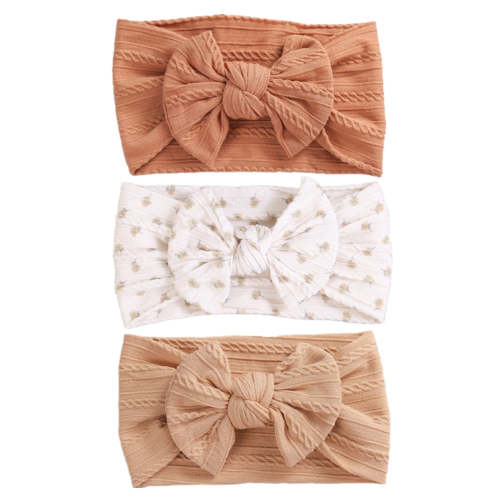 3 Pc: Solid Color Baby Girls Headband with Bow Hair Accessories