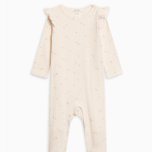 Addy Brushed Back Pointelle Flutter Sleeve Footed Romper