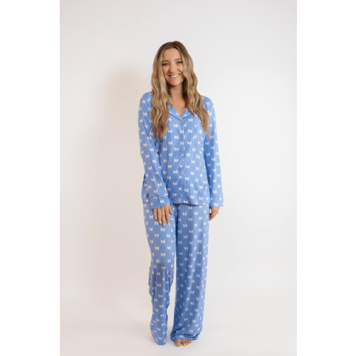 Womens PJ's Long Sleeve (Blue Bows) – Snuggle & Slumber