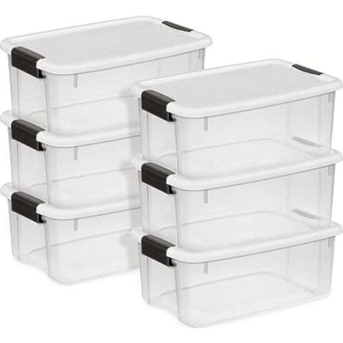 Sterilite Ultra Latch Box with Lids for Home and Office, 18 Quart, 6-Pack