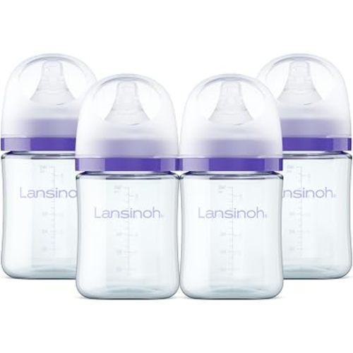 Lansinoh Anti-Colic Glass Baby Bottles, Purple Collar, 5 Ounces, 4 Count