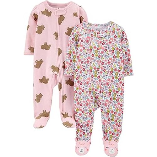 Simple Joys by Carter's Baby Girls' Cotton Footed Sleep and Play, Pack of 2
