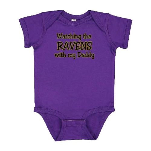 Curiositees Watching the Ravens with My Daddy Cute Baby Bodysuit Outfit - Purple