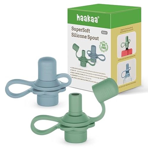 haakaa Multi-Functional Silicone Spout,Pouch Topper No Spill,Water Bottle Topper for Toddlers,100% Food Grade Silicone,2 Pack