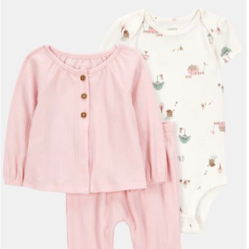 Baby 3-Piece Barn Print Little Cardigan Set - Pink/White | Carter's