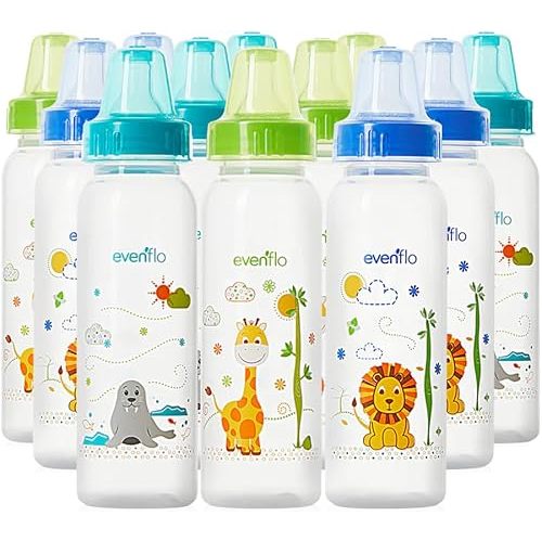 Classic Prints Polypropylene Bottles for Baby, Infant and Newborn - Blue/Green/Teal, 8 Ounce (Pack of 12)