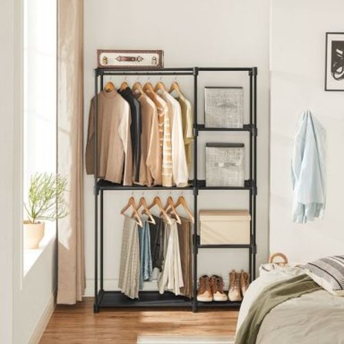 SONGMICS Portable Closet, Freestanding Closet Organizer, Clothes Rack with Shelves, Hanging Rods, Storage Organizer Black