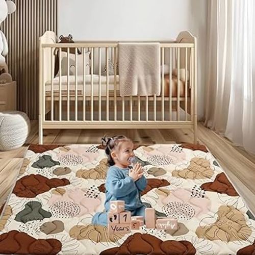 Baby Play Mats for Floor, 71"x59" Extra Thicker Large Soft Cushioning Foam Playmats for Babies, Toddlers, Non Slip Foldable Washable Play Mat for Playpen & Floor (Boho)