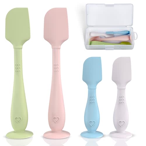 4-Pack Baby Diaper Cream Spatula with a Travel Storage Box, Soft Butt Spatula Baby, Diaper Spatula, Butt Paste Spatula