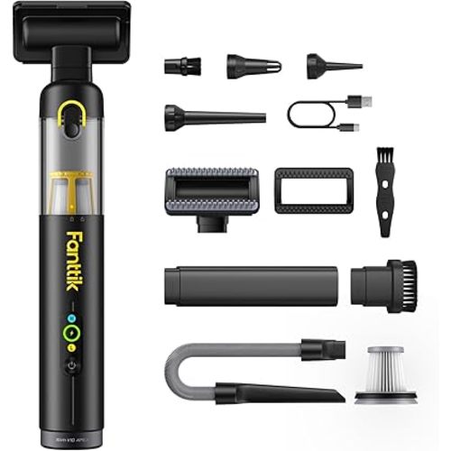 Fanttik Slim V10 APEX Cordless Vacuum, 4-in-1 Portable Mini Handheld Vac, 19kPa Suction Power, Upgraded Smart Digital Display, 2 Suction Modes for Small Jobs, Car, Office Desk, Keyboards (Black)