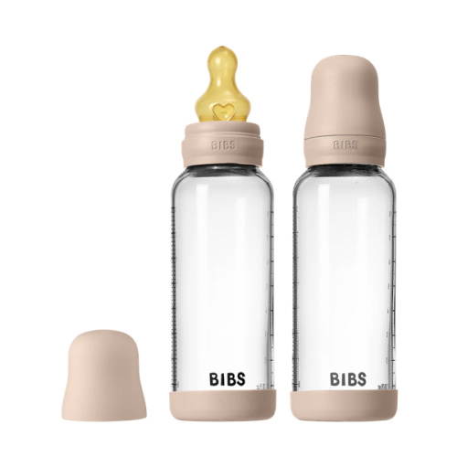 BIBS Glass Baby Bottle 8oz Latex 2-Pack Blush | Medium Flow – Bibsworld store US