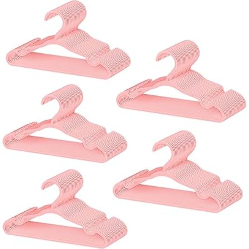 100 Pack Baby Plastic Hangers,12.83" Ultra-Thin,Non-Slip Hangers for Children. Ideal for Closets and Nurseries.Designed for Newborns and Children's Clothing,Including Trousers,Coat,Dresses.(Pink)
