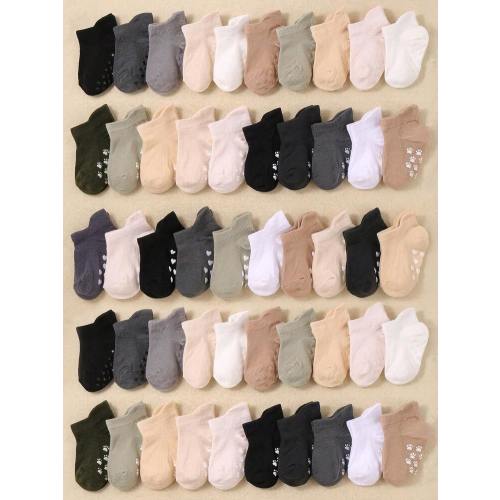 20 Pairs Baby Anti-Slip Boat Socks, Random Colors, Suitable For Infants. Multiple Colors Available. Anti-Slip Socks Fit For Baby Boys And Girls, Patterns Include Heart, Pentagram And Animal Paw Prints. Baby Socks, Newborn Socks, Toddler Socks, Infant Sock