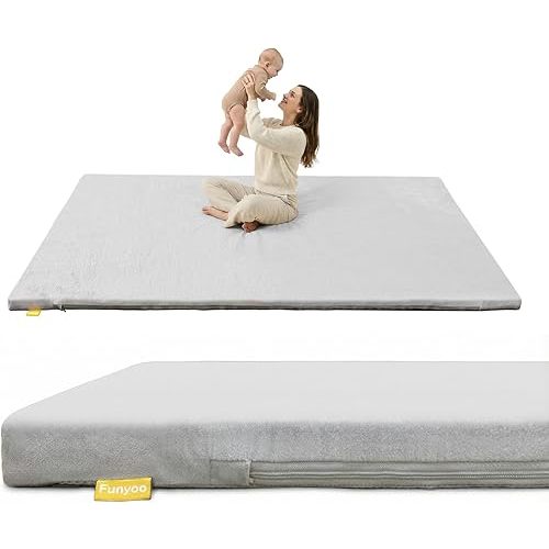 71" ×59" Padded Baby Play Mat for Floor, 1.2" Thick Foam Baby Playpen Mat, Cushioned Tummy Time Mat with Non-Slip Bottom, Removable & Machine Washable Cover, Fits 71" x59" Playpens