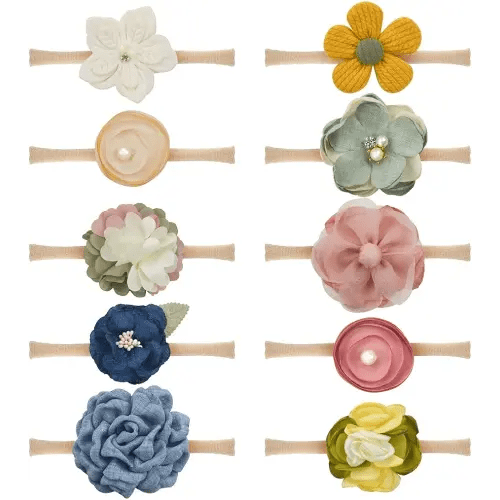 JIAHANG Baby Girls Hair Bow Headbands Nylon Flower Hairband Floral Hair Accessories 10PCS for Newborn Infant Toddlers