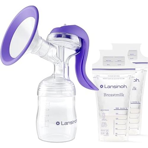 Lansinoh Manual Breast Pump, Hand Pump for Breastfeeding + Breastmilk Storage Bags, 200ct Pack, Baby Essentials, Fast Freeze & Thaw Breast Milk Bags for Baby Bottle Feeding, Superior Strength, 6oz