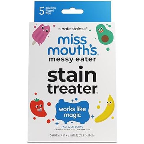 Miss Mouth's Messy Eater Stain Treater Wipes - 5 Pack Stain Remover - Newborn & Baby Essentials - No Dry Cleaning Food, Grease, Coffee Off Laundry, Underwear, Fabric