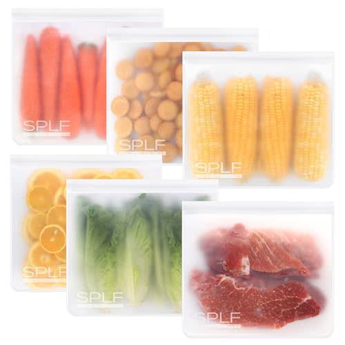 SPLF 6 Pack Dishwasher Safe Reusable Gallon Freezer Bags, White | Extra Thick Reusable Storage Bags Leakproof Silicone and Plastic Free for Marinate Meats, Cereal, Sandwich, Snack, Travel
