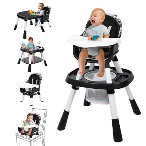 15-in-1 Convertible High Chair, 2-in-1 Baby Highchair & Activity Center W/Toys, Booster Seat | Building Block Table | Toddler Chair W/Removable Tray & 5-Point Harness & 2-Layer Cushion(Grey)