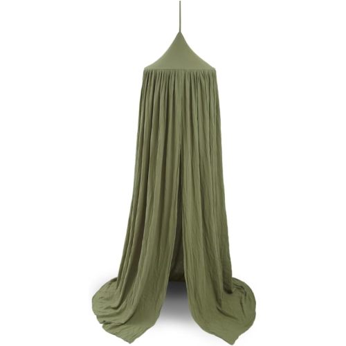 Cotton Kids Bed Canopy, Nursery Room Baby Crib Hanging Curtain Mosquito Net Hideaway Bedding Children Reading Nook Decoration, Pastel Neutral Color for Boys & Girls (Small Green)