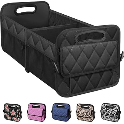Collapsible Car Trunk Organizer with Reinforced Handles, Storage with 6 Pockets, Car Accessories for Women/Man (Medium, Black)