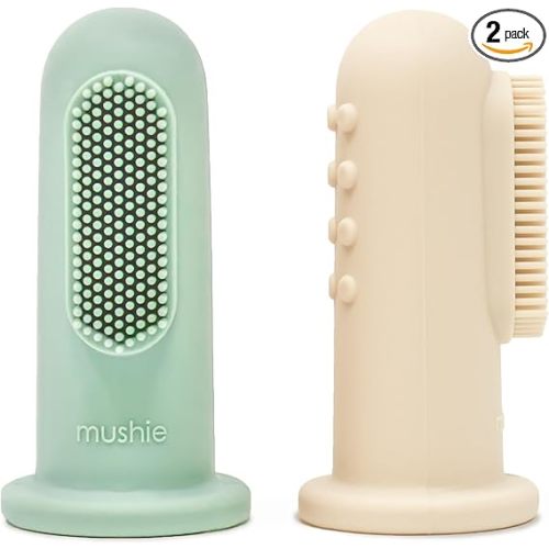 mushie Baby Finger Toothbrush (Cambridge Blue/Shifting Sand) 2-Pack