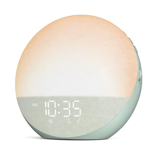 Odokee Sunrise Alarm Clock White Noise Machine: Natural Wake Up Light | Dimmable Clock with Bluetooth Speaker for Bedroom - 25 Sleep Sounds for Baby Adults Kids Sage Green