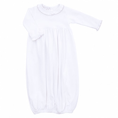 Baby Girl Ruffled White Gown with Pink Trim - Magnolia Baby Pima Cotton