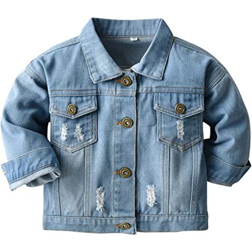IMEKIS Toddler Baby Denim Jackets Button Down Jeans Coat Ripped Hooded Top Fall Cowboy Outwear Clothes for Kids Girls Boys