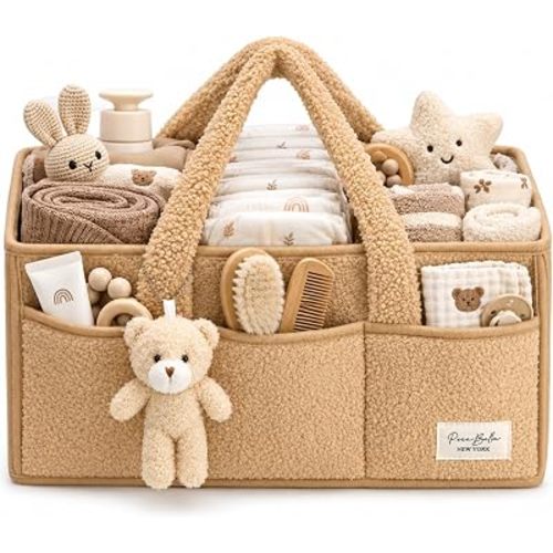 PeraBella Diaper Caddy Organizer for Changing Table, Storage Basket for Wipes, Gift for Baby Shower, Car Organizer, Nursery Organizer, Portable Storage