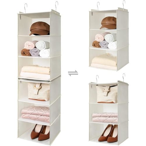 GRANNY SAYS 6-Shelf Hanging Closet Shelves, Separable to 2 Pack 3-Shelf Closet Shelves Organizer, Hanging Organizers and Storage for Living Room, Beige