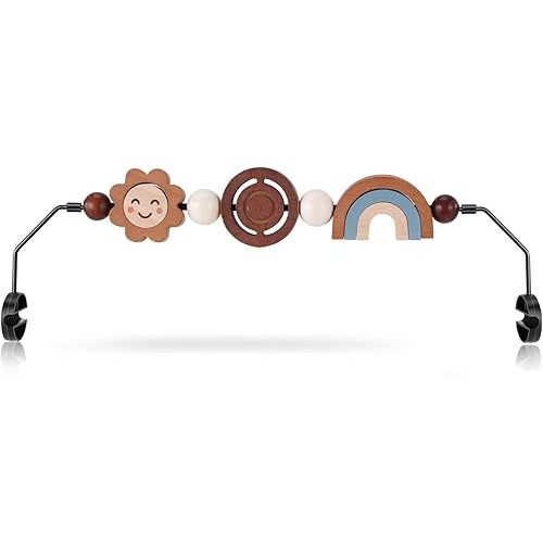 Baby Bouncer Toy Bar Wooden Compatible with Baby Bjorn Bouncer, Durable Wooden Bouncer Toy Bar Attachment, Tight and Secure Fit, Rotatable Sensory Toys for Curious Babies (Flower and Rainbow)