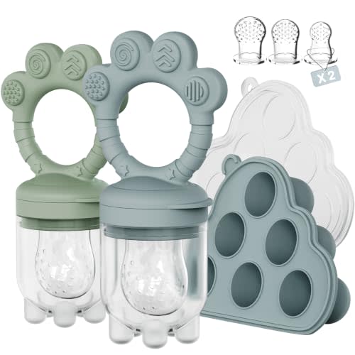 Baby Fruit Feeder，Breastmilk Popsicle Molds，Perfect for Teething Relief | Perfect for Teething Relief & Infant Solid Food Introduction,4 Months，Baby Essentials - Baby-Led Weaning (Ether/Sage)
